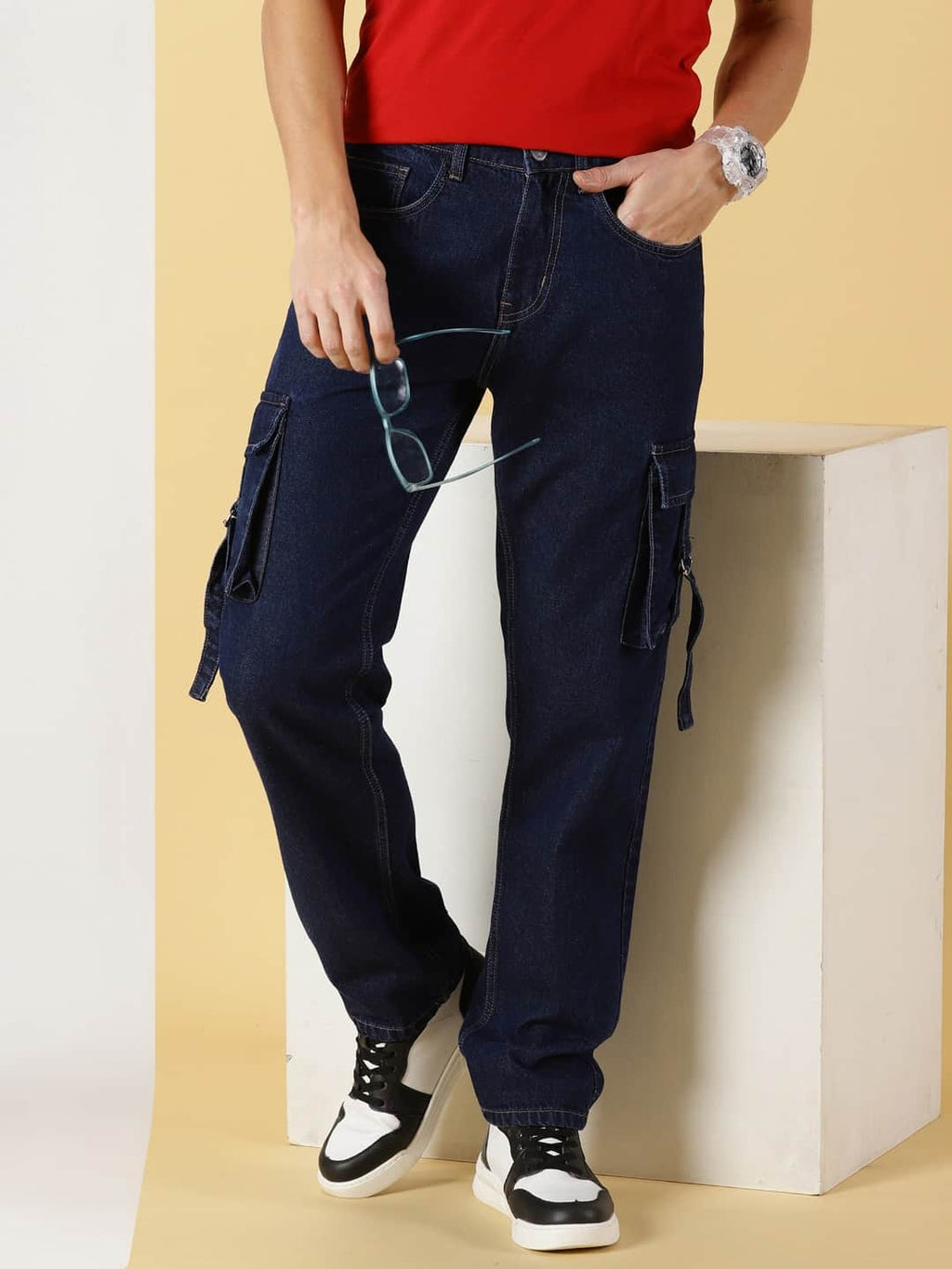 Thomas Scott Men Comfort Relaxed Fit Clean Look Pure Cotton Cargo Jeans