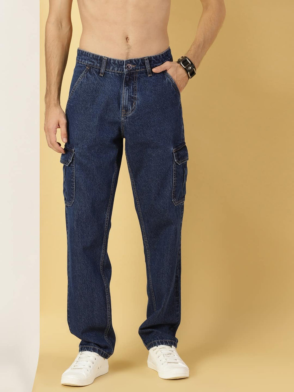 Thomas Scott Men Loose Relaxed Fit Mid-Rise Clean Look Cotton Jeans