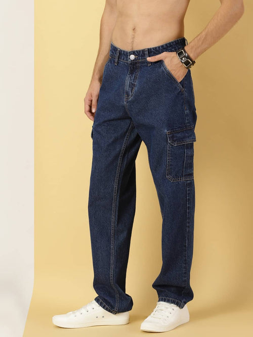 Thomas Scott Men Loose Relaxed Fit Mid-Rise Clean Look Cotton Jeans