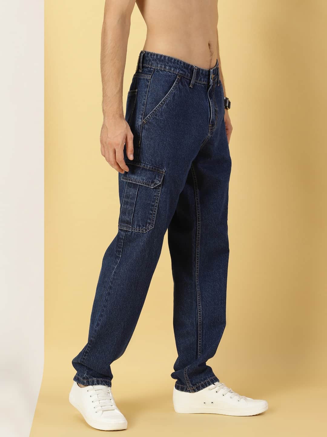 Thomas Scott Men Loose Relaxed Fit Mid-Rise Clean Look Cotton Jeans