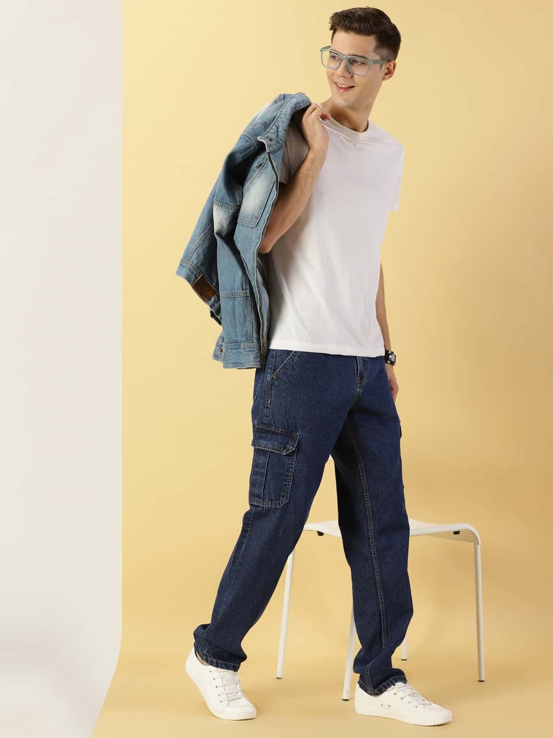 Thomas Scott Men Loose Relaxed Fit Mid-Rise Clean Look Cotton Jeans