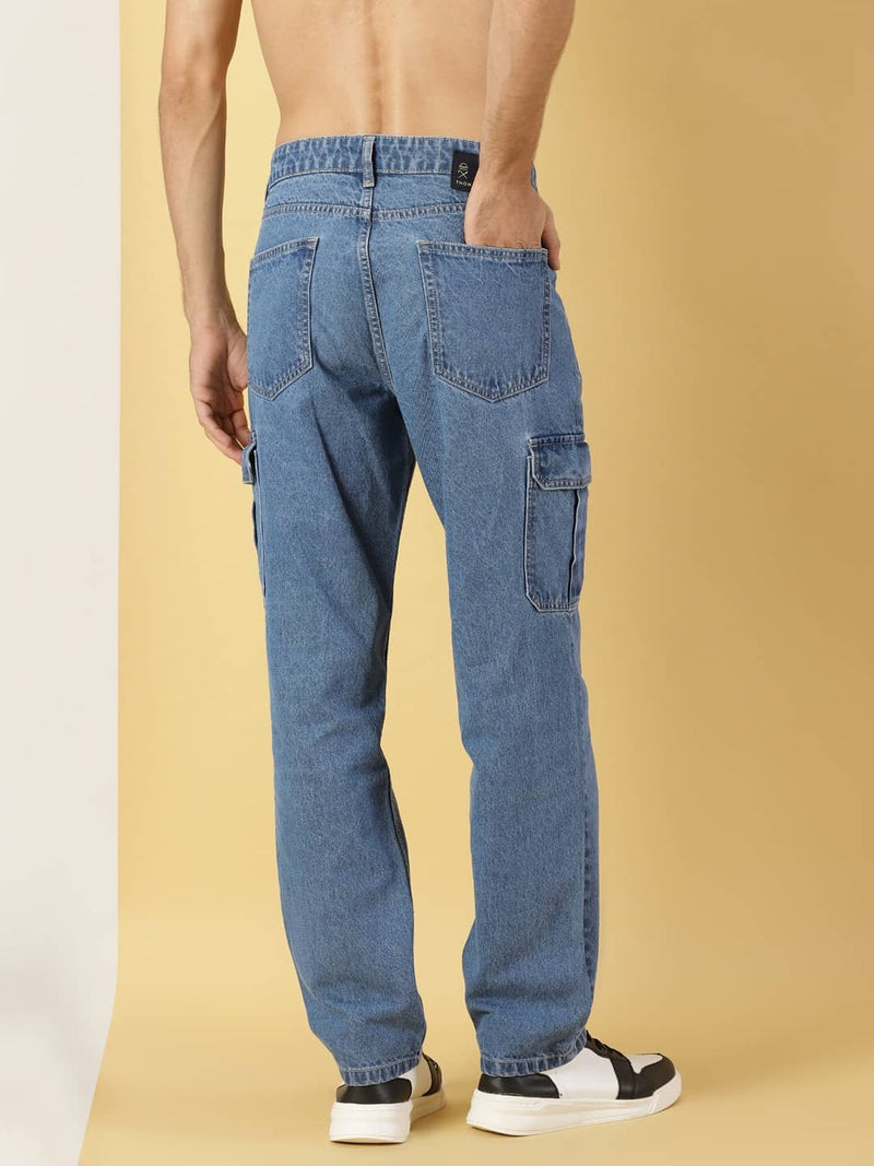 Thomas Scott Men Mid Rise Loose Relaxed Fit Clean Look Light Fade Cotton Jeans