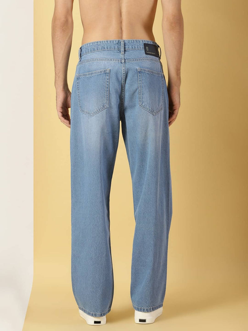 Thomas Scott Men Comfort Relaxed Fit Clean Look Light Fade Cotton Baggy Jeans