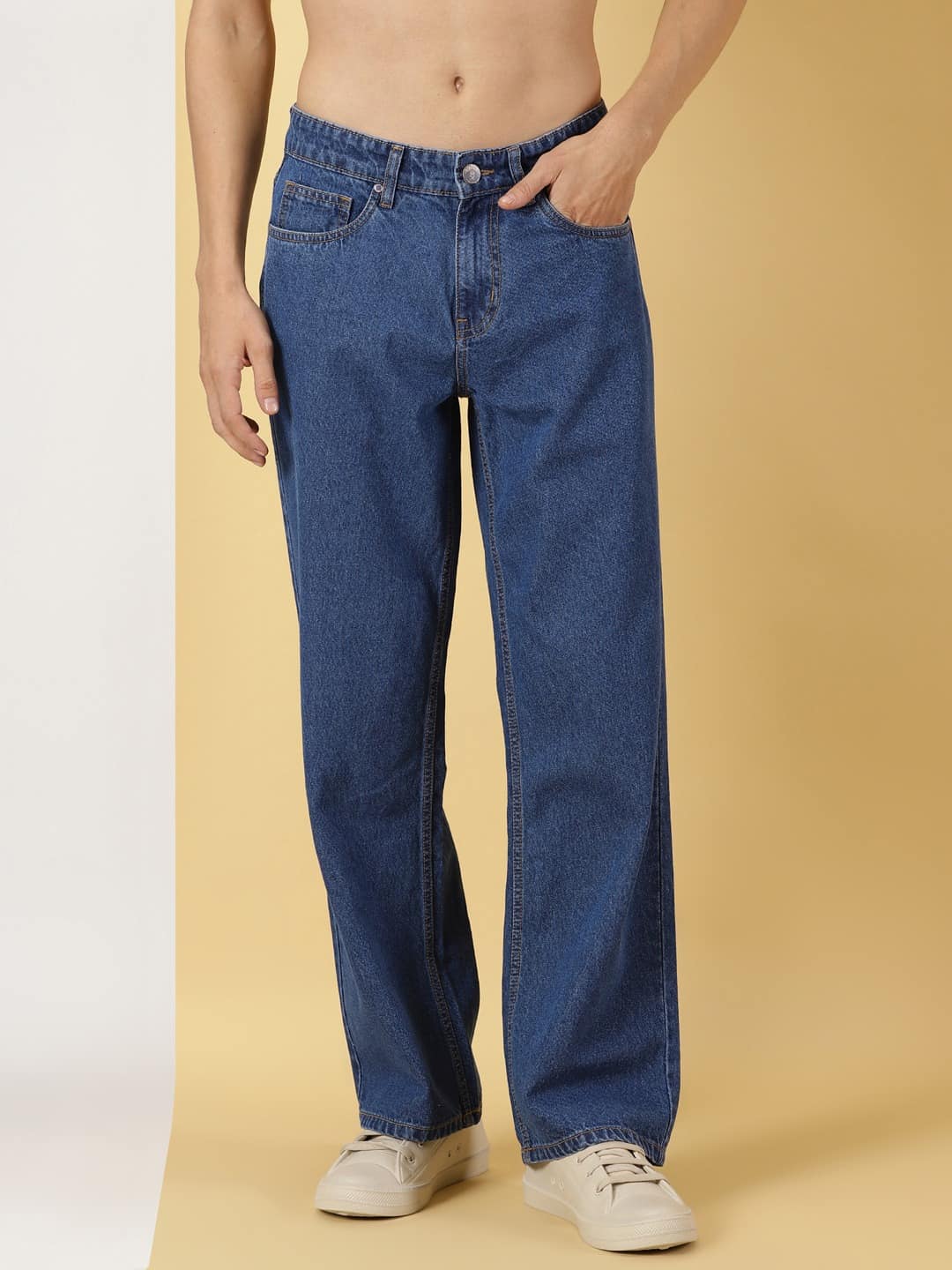 Thomas Scott Men Mid Rise Comfort Relaxed Fit Clean Look Cotton Baggy Jeans