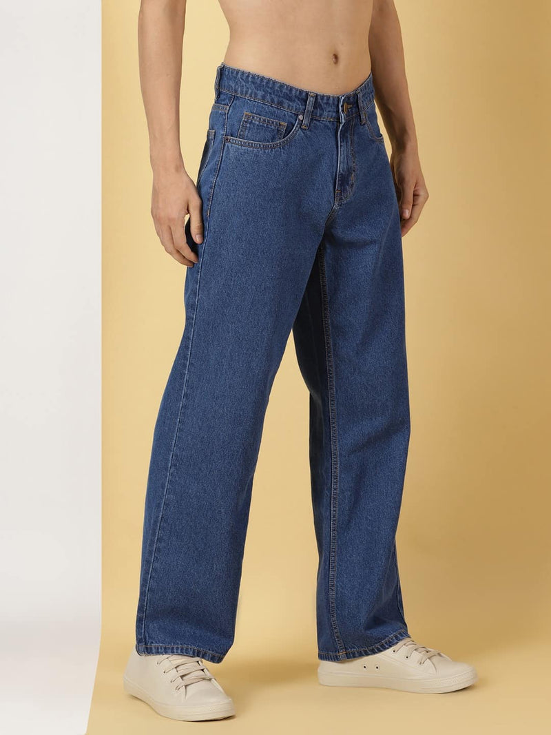 Thomas Scott Men Mid Rise Comfort Relaxed Fit Clean Look Cotton Baggy Jeans