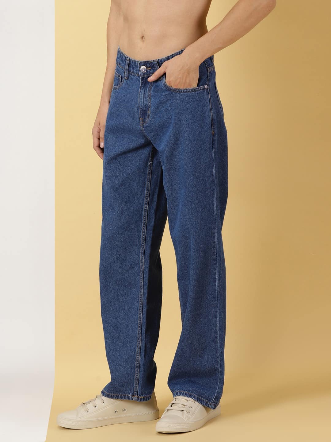 Thomas Scott Men Mid Rise Comfort Relaxed Fit Clean Look Cotton Baggy Jeans