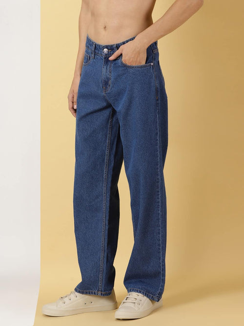 Thomas Scott Men Mid Rise Comfort Relaxed Fit Clean Look Cotton Baggy Jeans