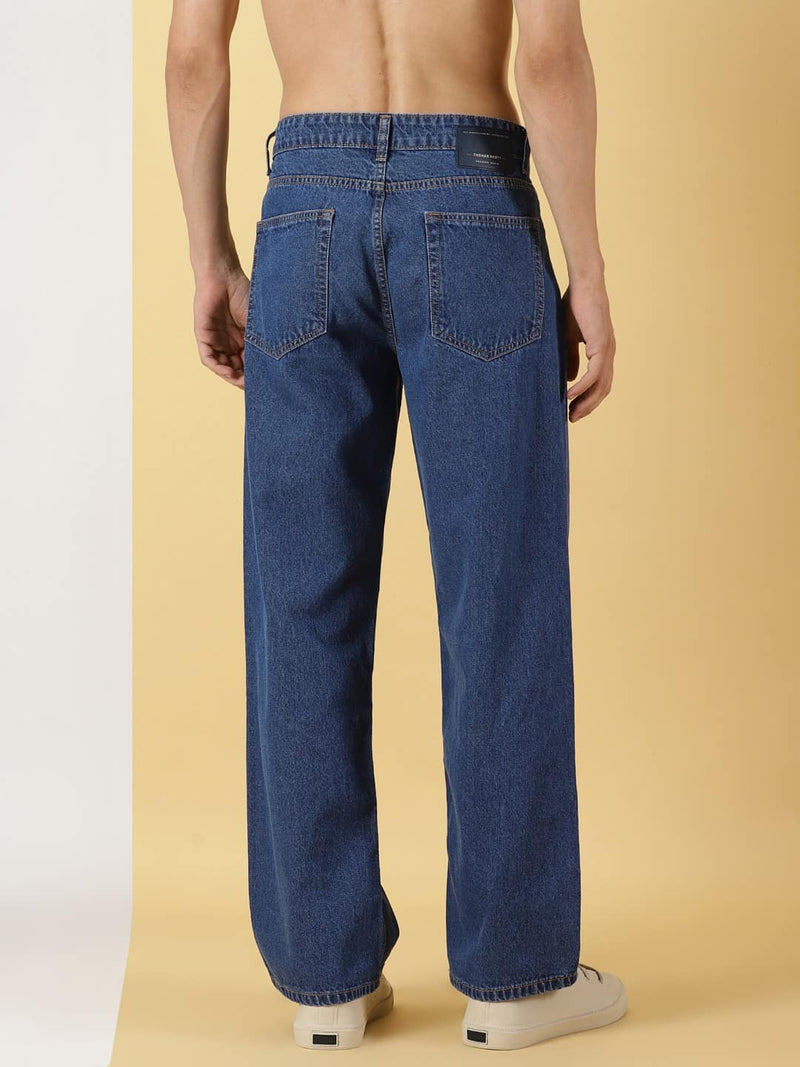 Thomas Scott Men Mid Rise Comfort Relaxed Fit Clean Look Cotton Baggy Jeans
