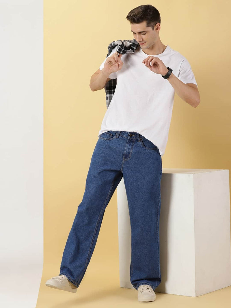 Thomas Scott Men Mid Rise Comfort Relaxed Fit Clean Look Cotton Baggy Jeans