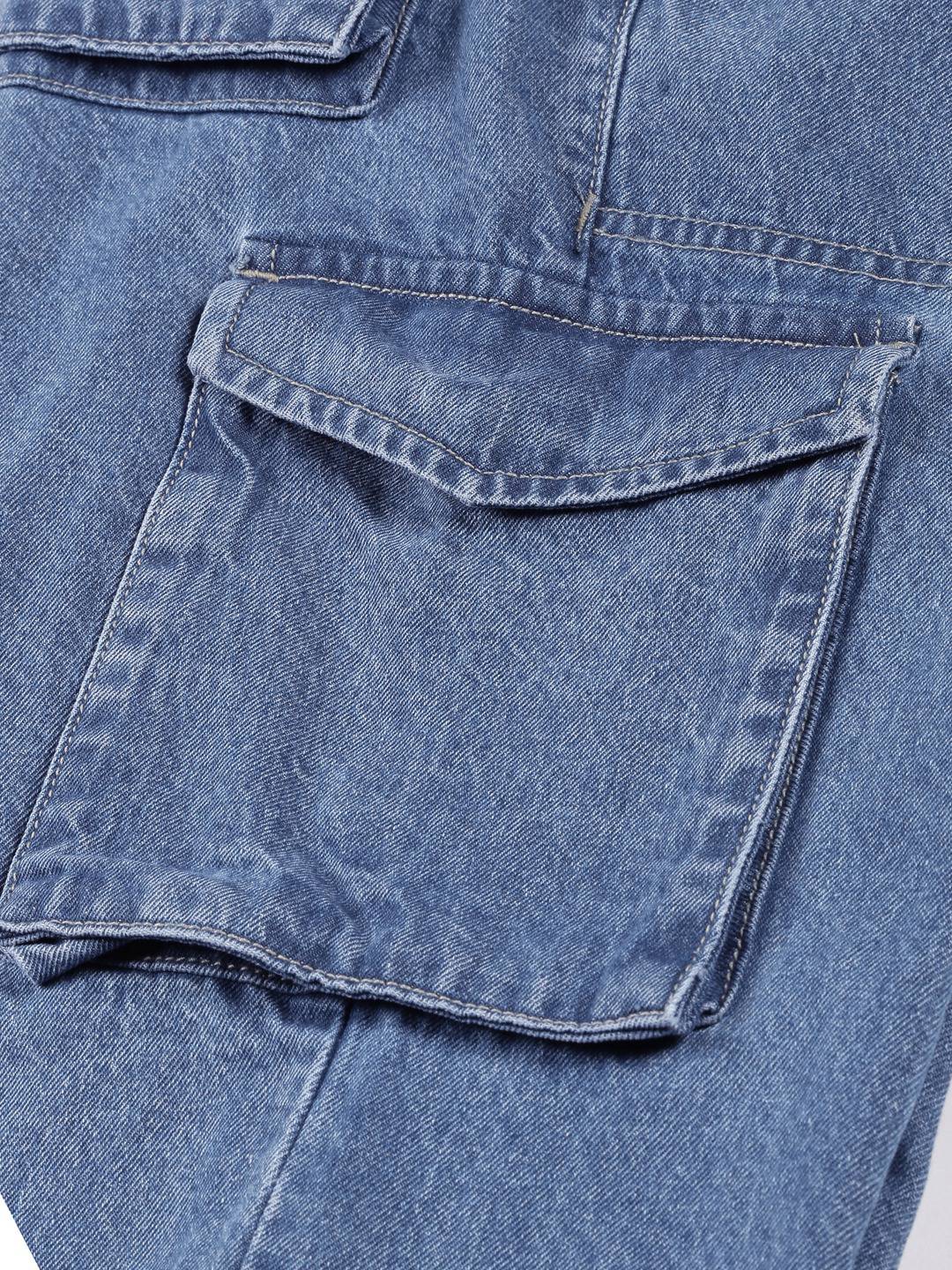 Thomas Scott Men Comfort Relaxed Fit Clean Look Light Fade Pure Cotton Cargo Jeans