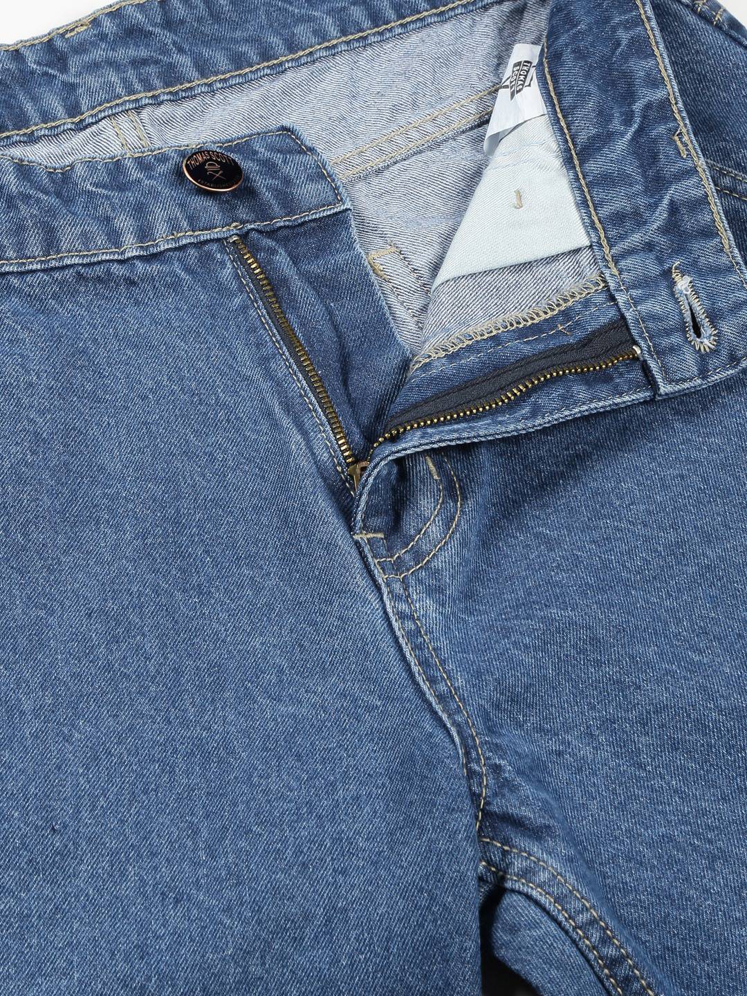 Thomas Scott Men Mid-Rise Smart Relaxed Fit Light Fade Cargo Style Pure Cotton Jeans