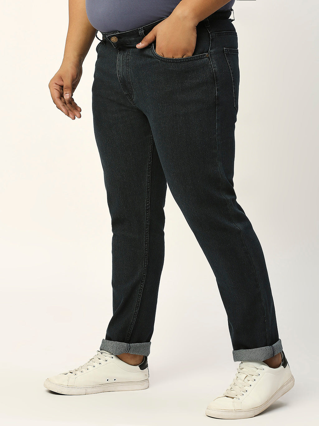 Thomas Scott Men Dark Blue Plus Size Mid-Rise Tapered Fit Stretchable Jeans