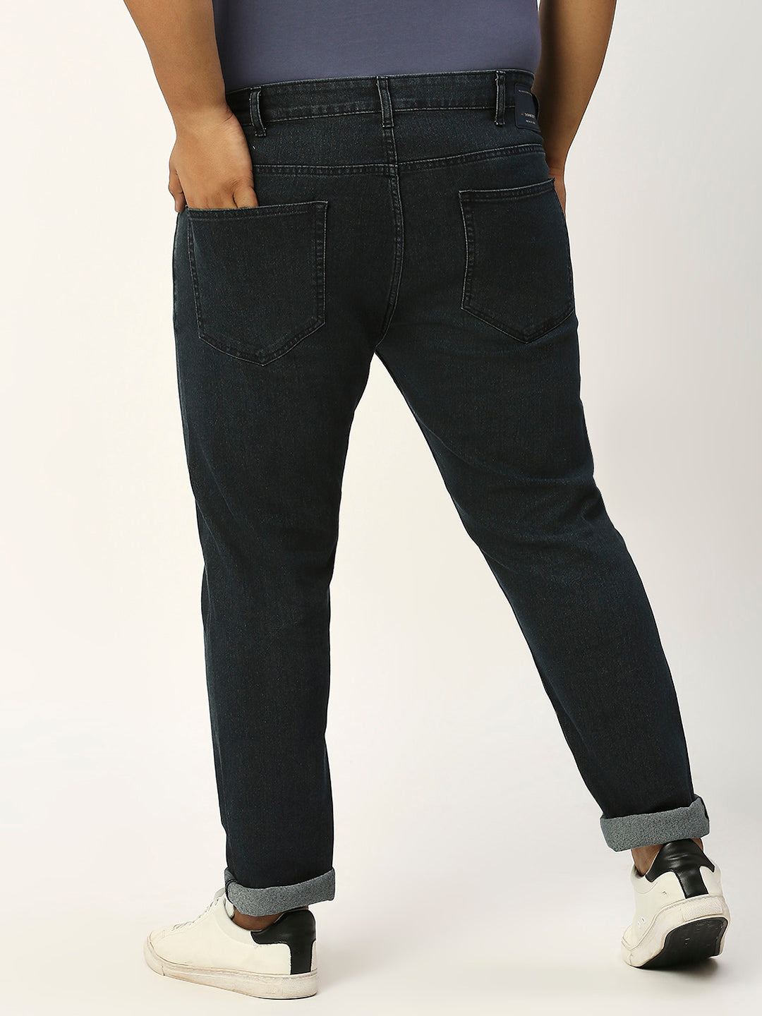 Thomas Scott Men Dark Blue Plus Size Mid-Rise Tapered Fit Stretchable Jeans