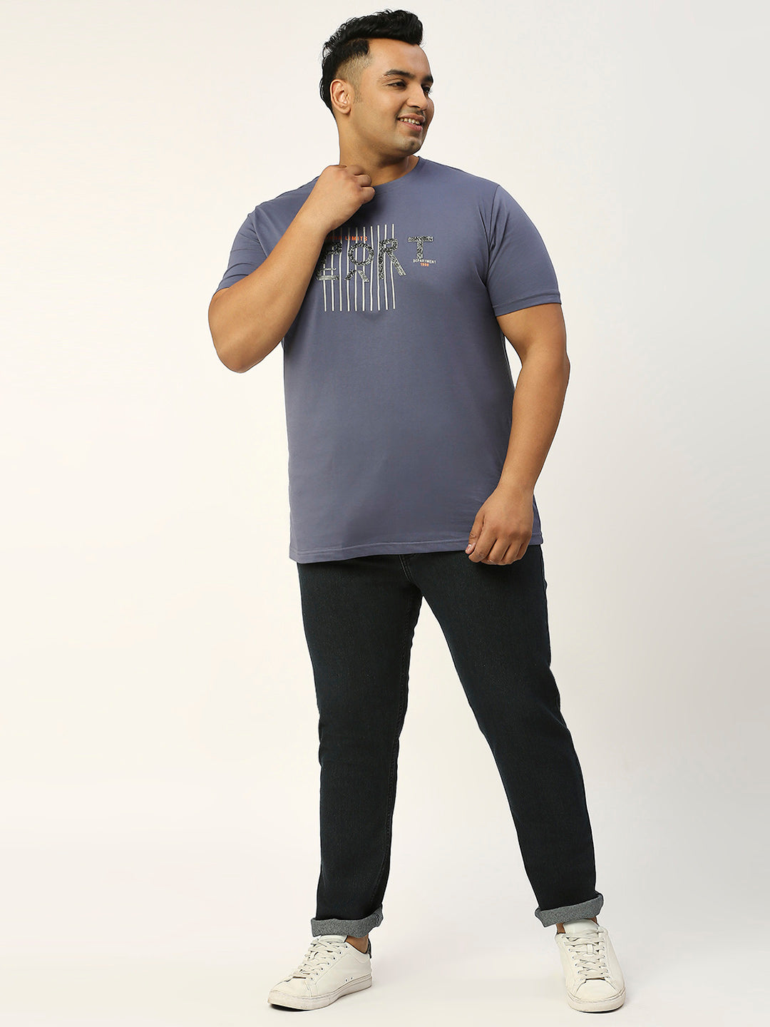 Thomas Scott Men Dark Blue Plus Size Mid-Rise Tapered Fit Stretchable Jeans