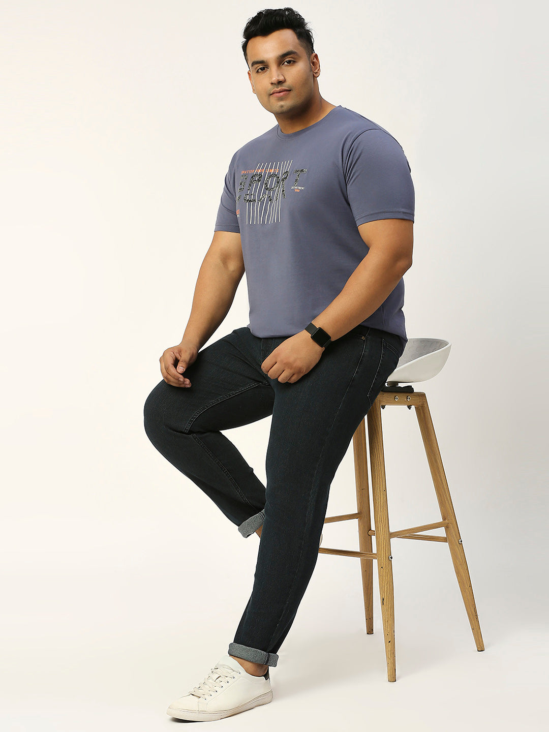 Thomas Scott Men Dark Blue Plus Size Mid-Rise Tapered Fit Stretchable Jeans