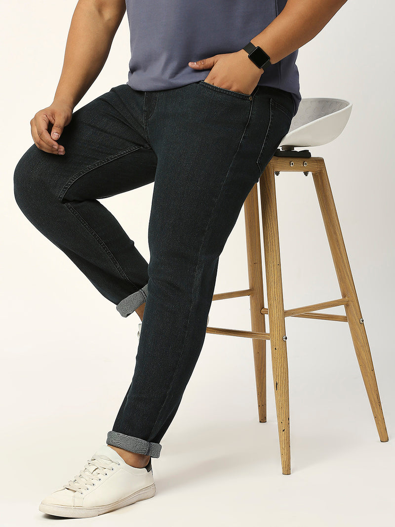 Thomas Scott Men Dark Blue Plus Size Mid-Rise Tapered Fit Stretchable Jeans