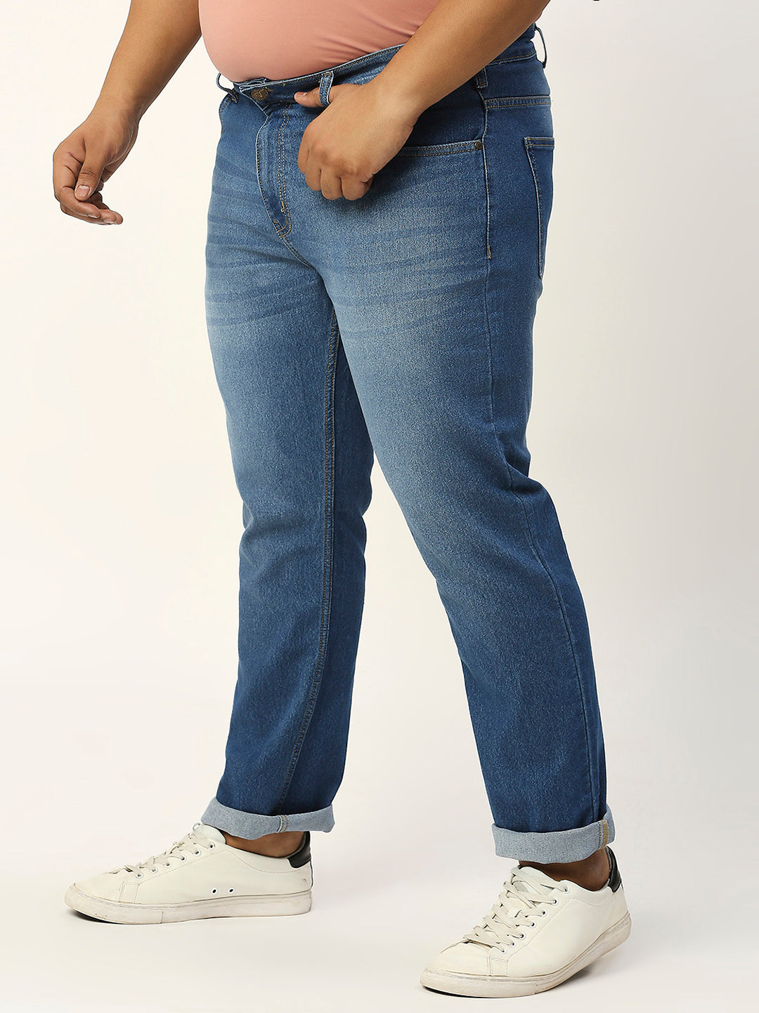 Thomas Scott Men Mid Blue Plus Size Mid-Rise Tapered Fit Stretchable Jeans