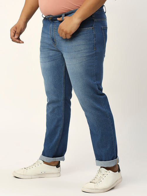 Thomas Scott Men Mid Blue Plus Size Mid-Rise Tapered Fit Stretchable Jeans