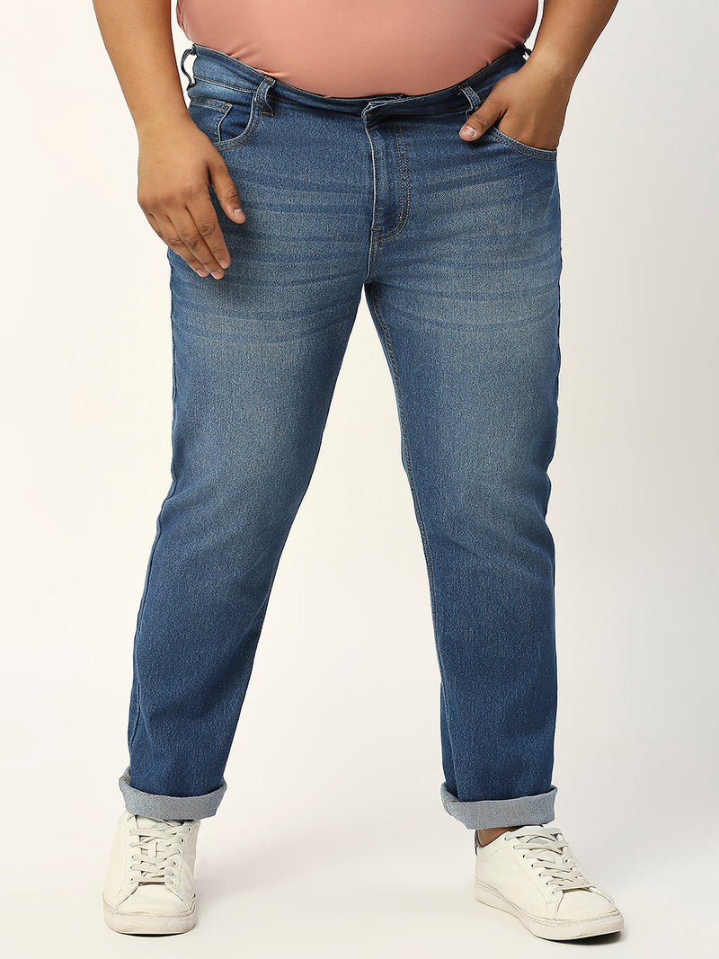 Thomas Scott Men Mid Blue Plus Size Mid-Rise Tapered Fit Stretchable Jeans