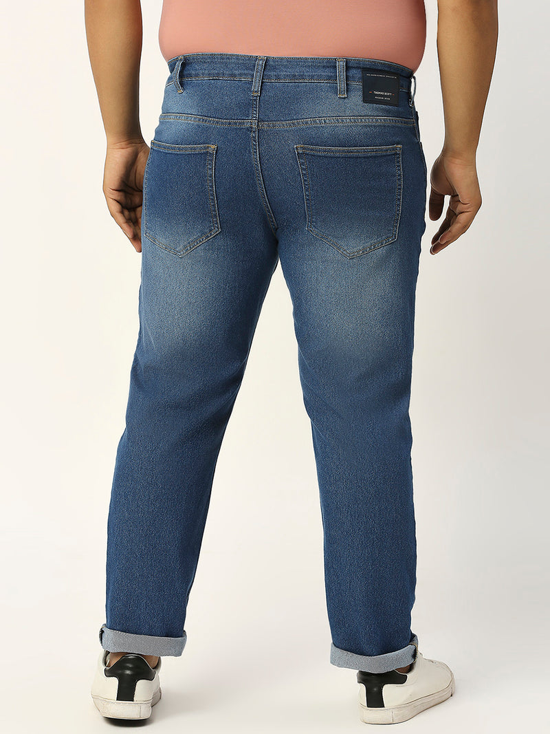 Thomas Scott Men Mid Blue Plus Size Mid-Rise Tapered Fit Stretchable Jeans