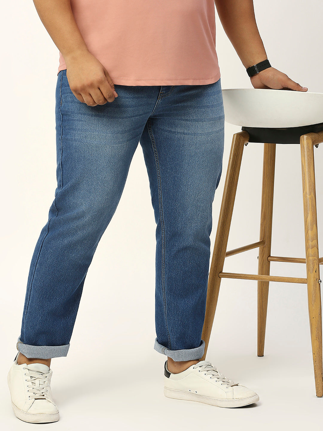 Thomas Scott Men Mid Blue Plus Size Mid-Rise Tapered Fit Stretchable Jeans