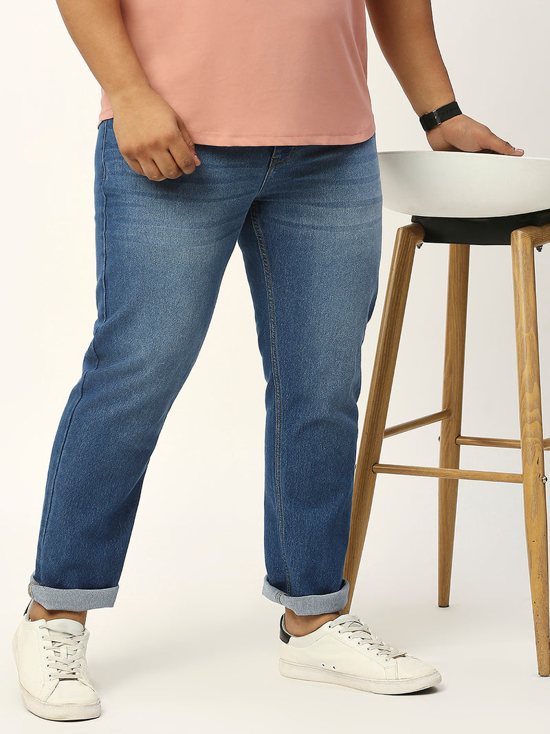 Thomas Scott Men Mid Blue Plus Size Mid-Rise Tapered Fit Stretchable Jeans