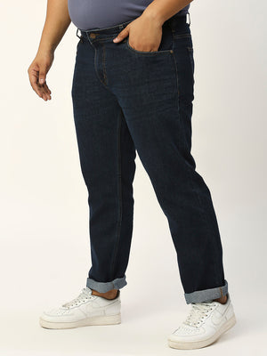 Thomas Scott Men Dark Blue Plus Size Mid-Rise Tapered Fit Stretchable Jeans