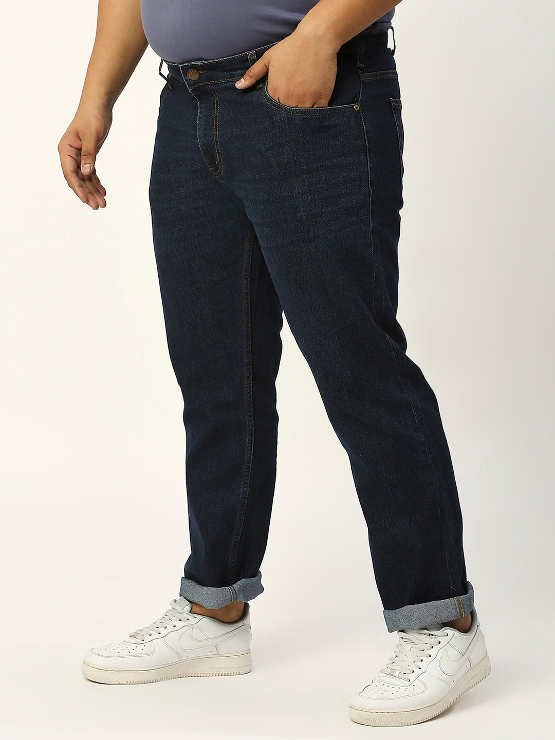 Thomas Scott Men Dark Blue Plus Size Mid-Rise Tapered Fit Stretchable Jeans