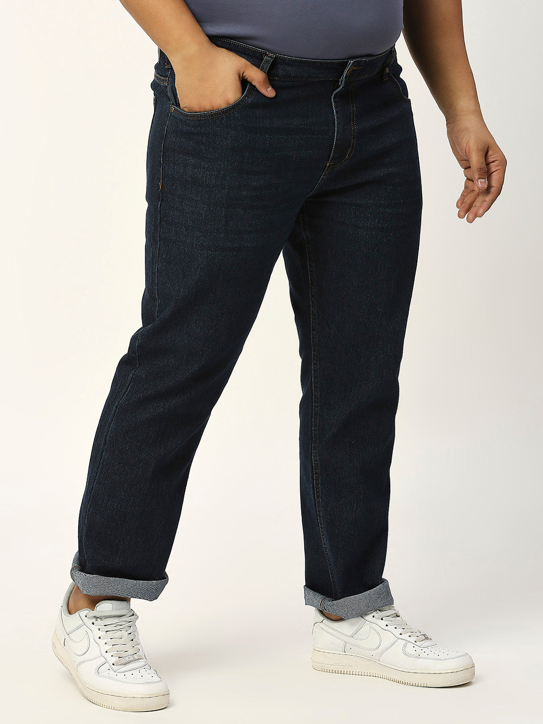 Thomas Scott Men Dark Blue Plus Size Mid-Rise Tapered Fit Stretchable Jeans