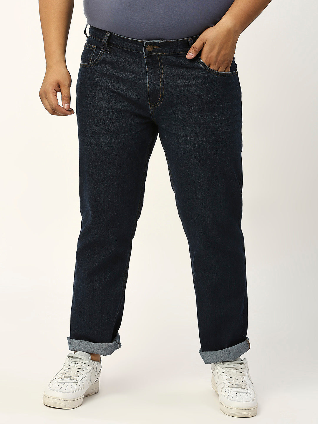 Thomas Scott Men Dark Blue Plus Size Mid-Rise Tapered Fit Stretchable Jeans