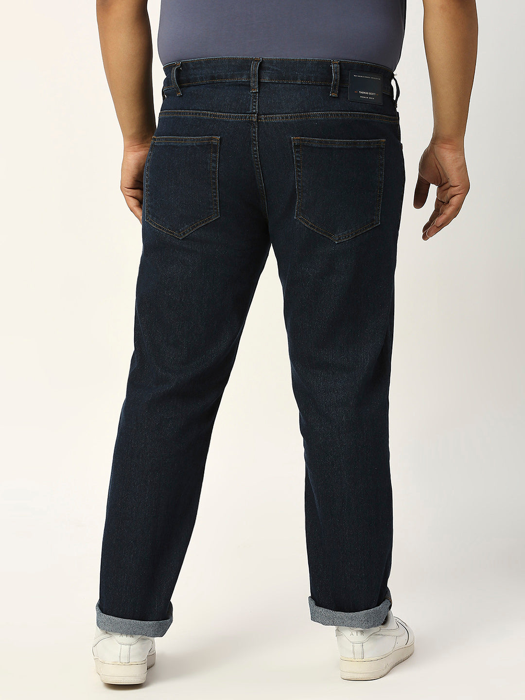 Thomas Scott Men Dark Blue Plus Size Mid-Rise Tapered Fit Stretchable Jeans