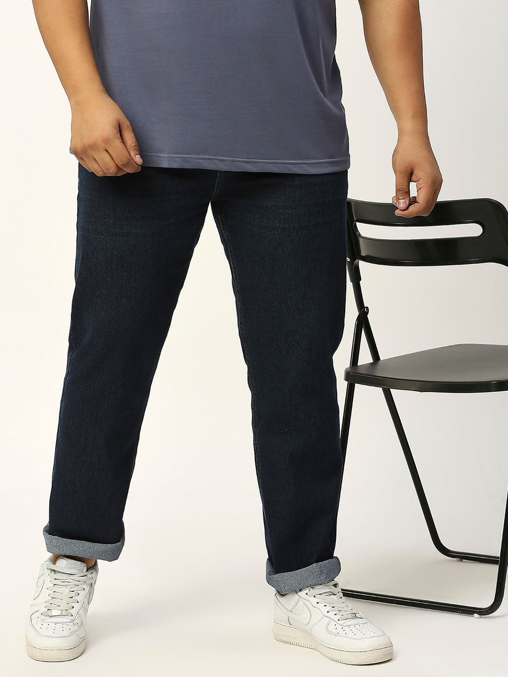 Thomas Scott Men Dark Blue Plus Size Mid-Rise Tapered Fit Stretchable Jeans
