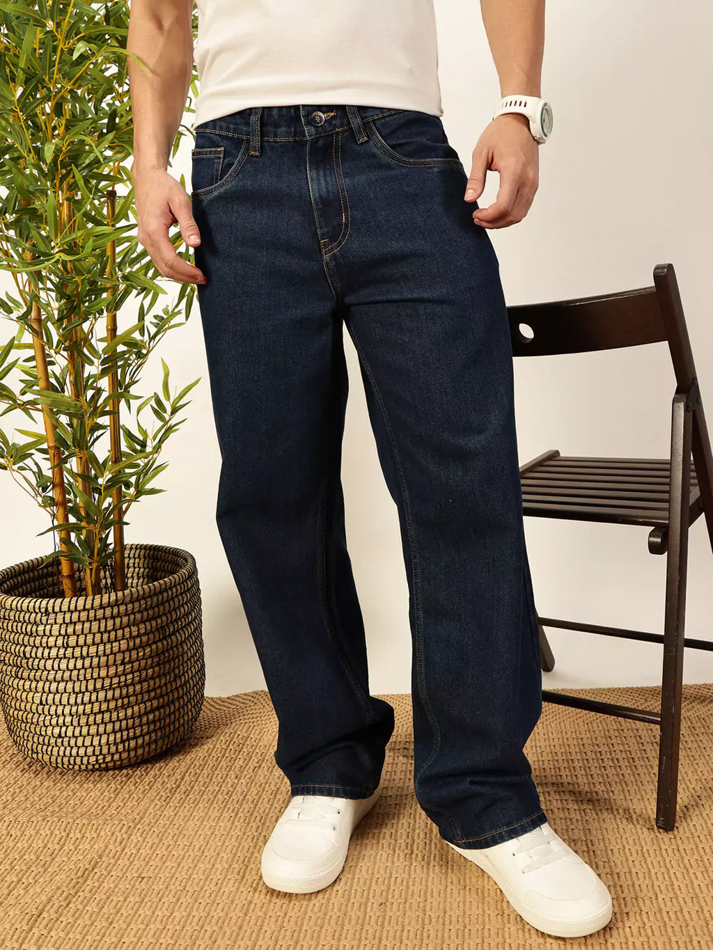 Thomas Scott Men Smart Relaxed Fit Pure Cotton Baggy Jeans