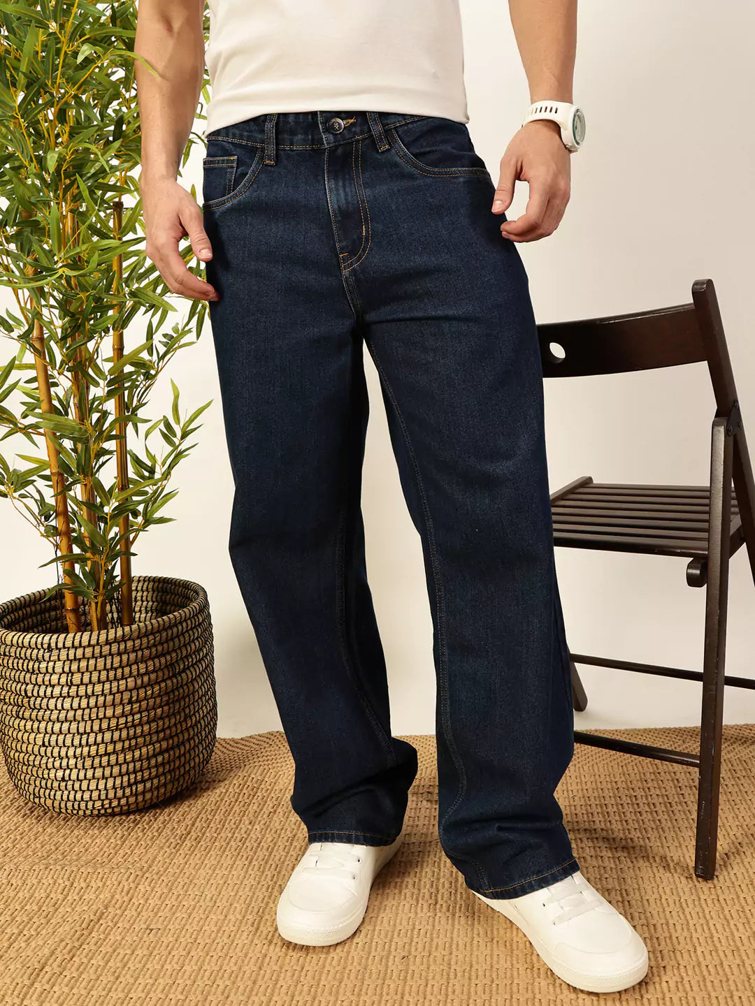 Thomas Scott Men Smart Relaxed Fit Pure Cotton Baggy Jeans