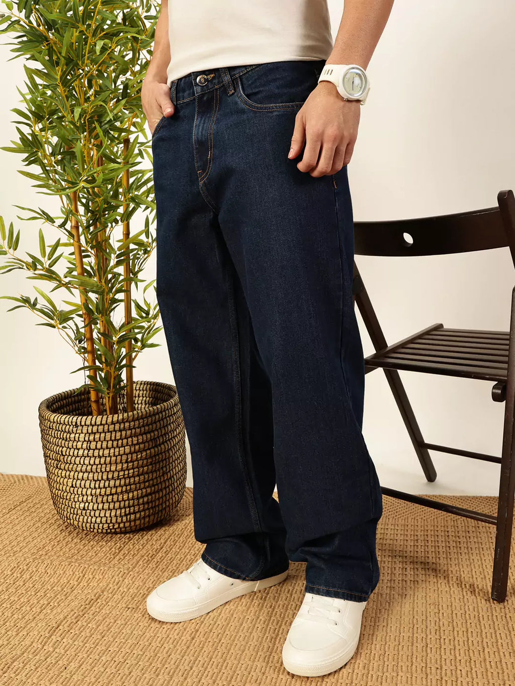 Thomas Scott Men Smart Relaxed Fit Pure Cotton Baggy Jeans