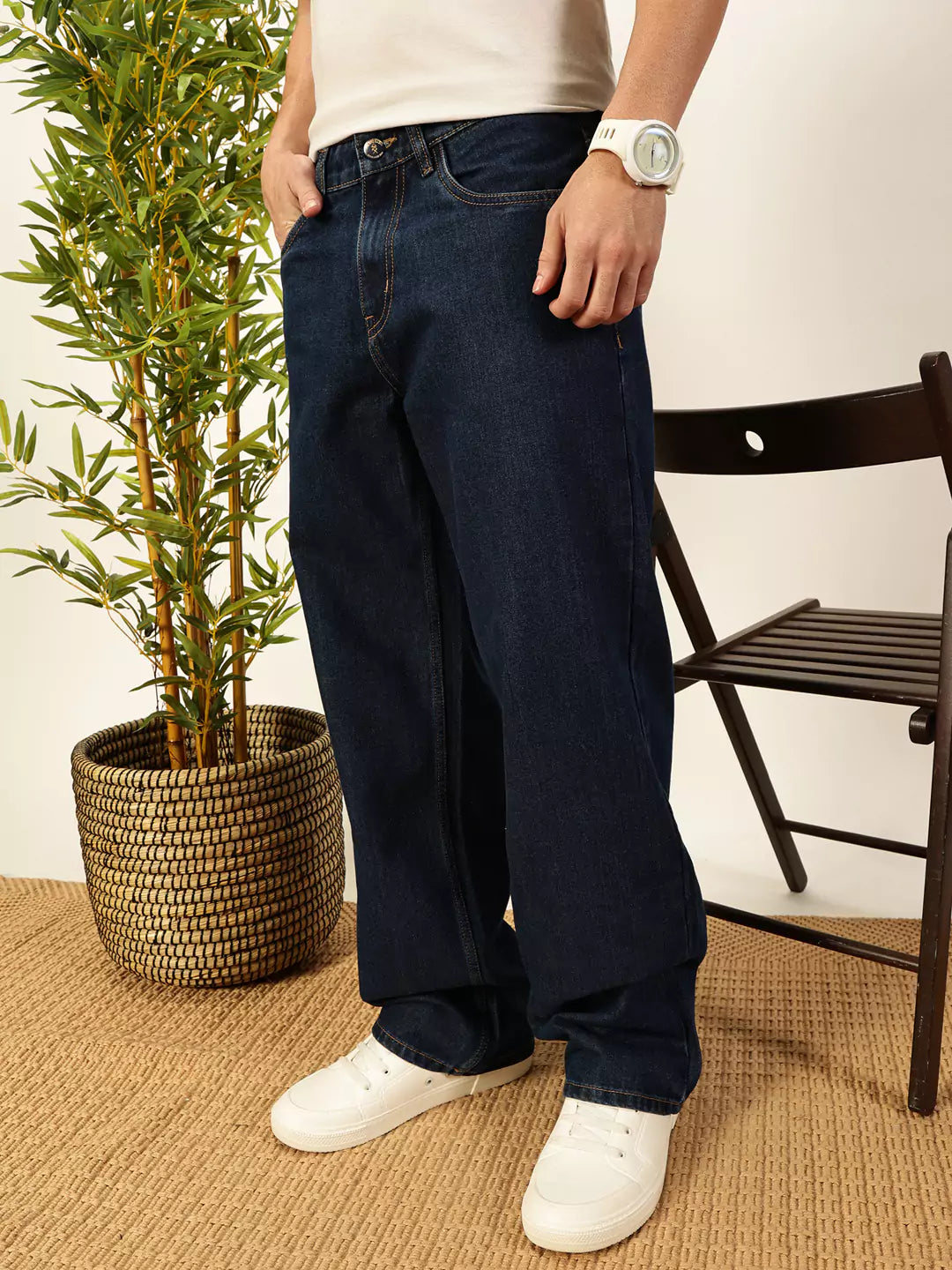Thomas Scott Men Smart Relaxed Fit Pure Cotton Baggy Jeans