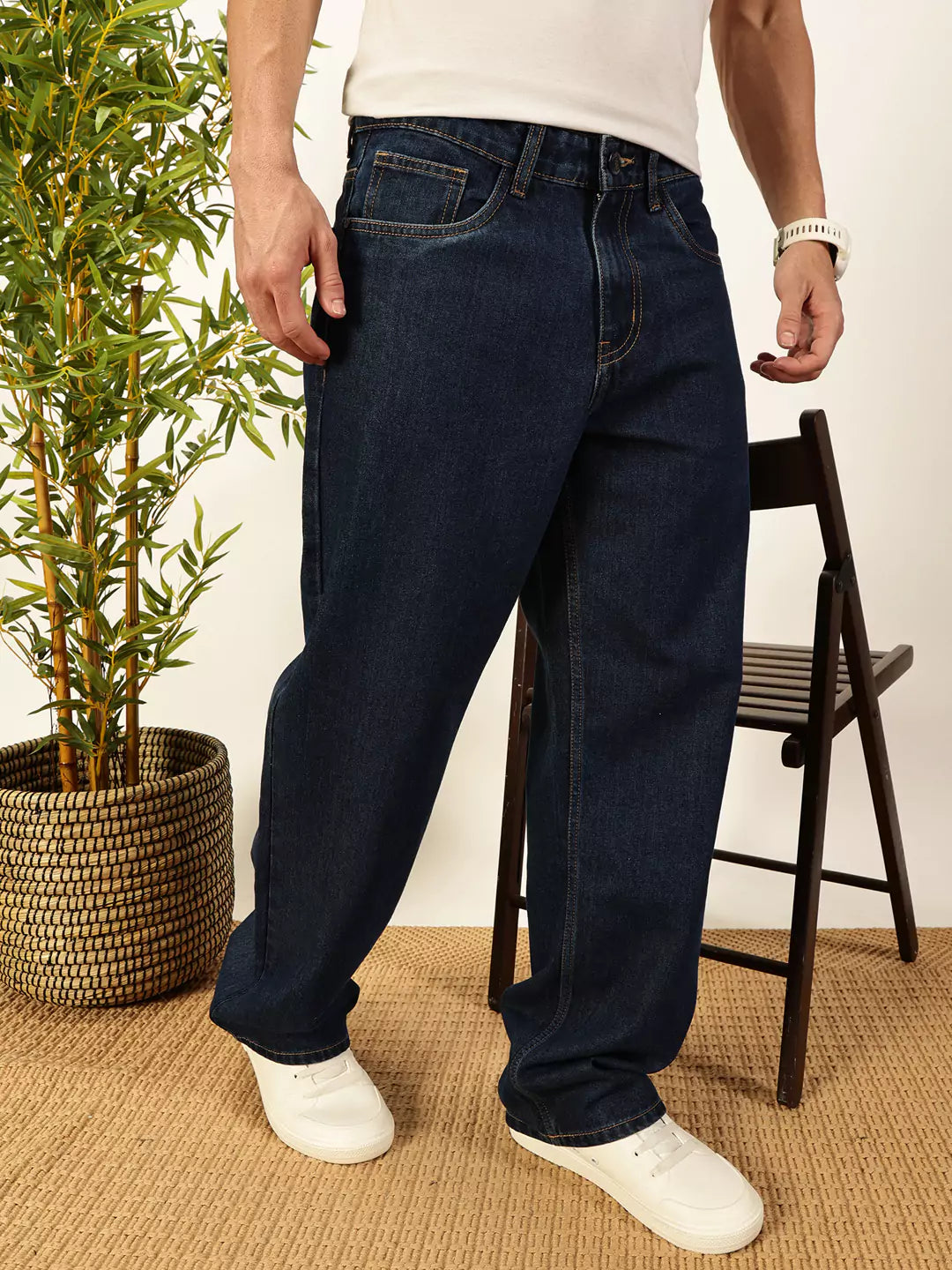 Thomas Scott Men Smart Relaxed Fit Pure Cotton Baggy Jeans