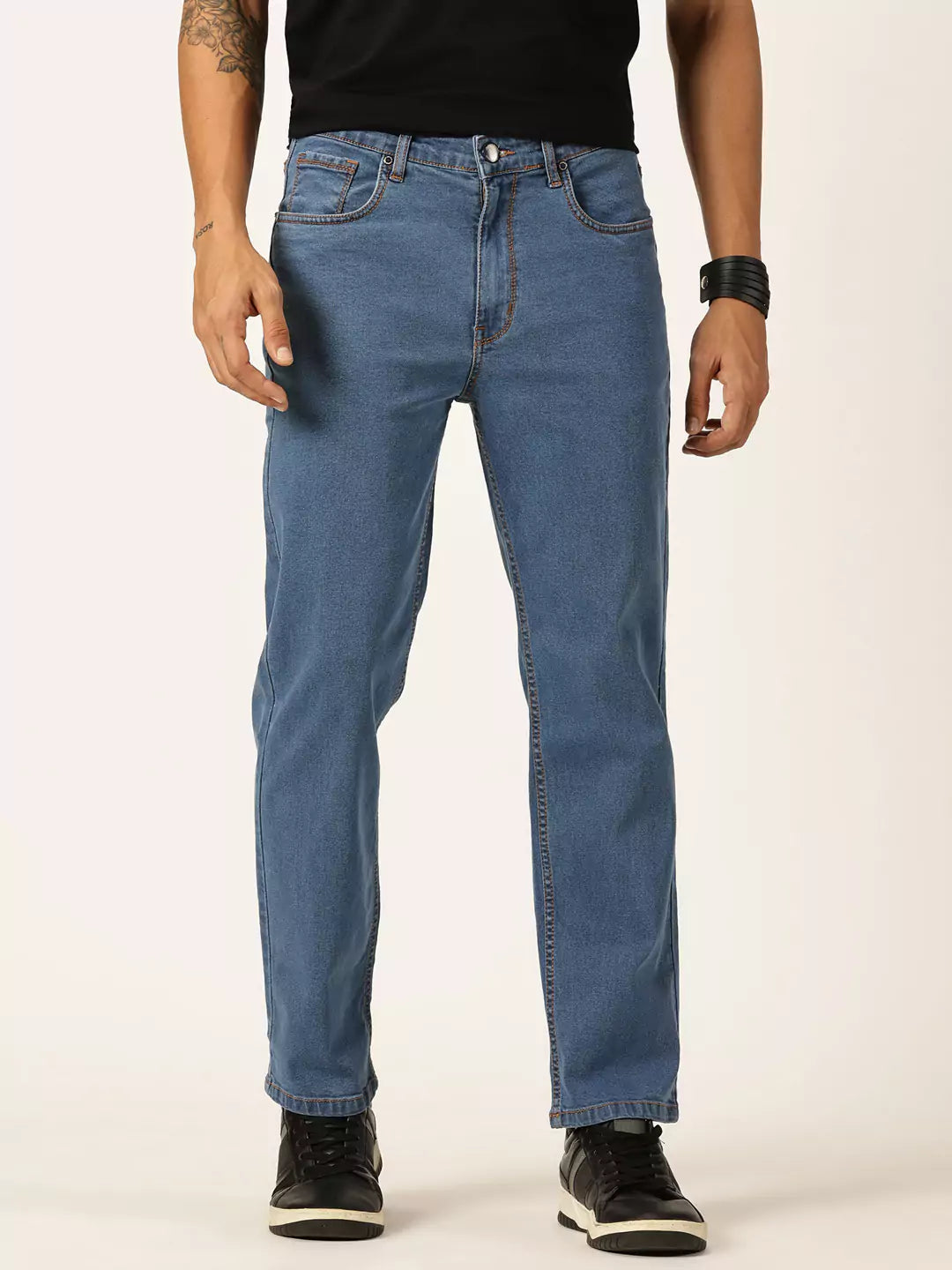 Mid Blue  Smart Clean Look Relaxed Fit Jeans