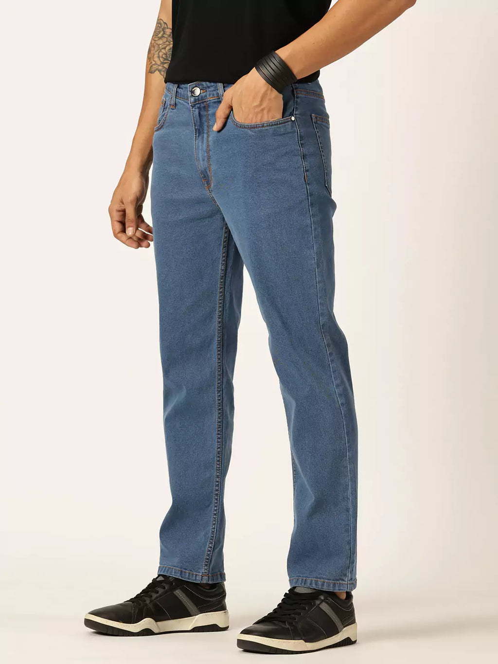 Mid Blue  Smart Clean Look Relaxed Fit Jeans