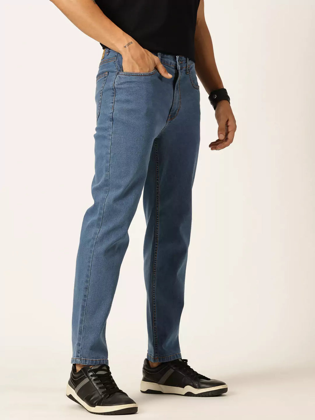 Mid Blue  Smart Clean Look Relaxed Fit Jeans