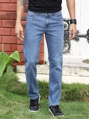 Light Blue Smart Regular Fit Stretchable Jeans For Men