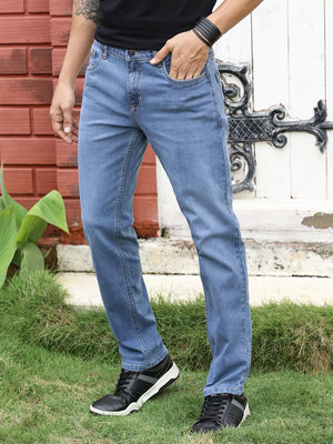 Light Blue Smart Regular Fit Stretchable Jeans For Men