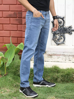 Light Blue Smart Regular Fit Stretchable Jeans For Men