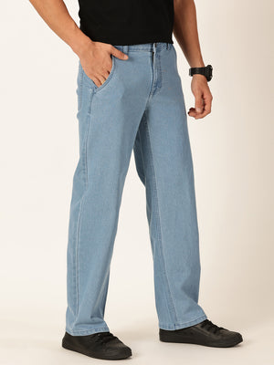 Light Blue Smart Relaxed Fit Stretchable Jeans For Men