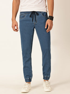 Mid Blue Smart Jogger Stretchable Jeans For Men