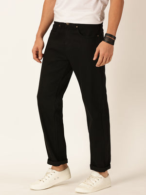 Black Smart Relaxed Fit Stretchable Jeans For Men