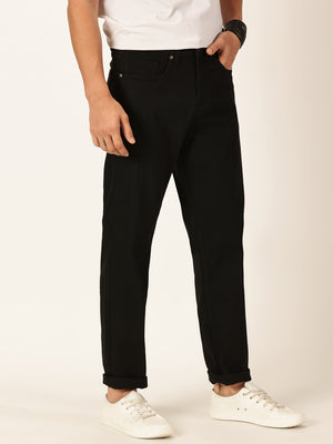 Black Smart Relaxed Fit Stretchable Jeans For Men