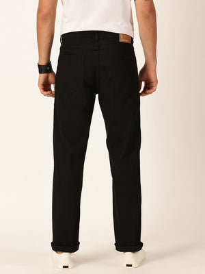 Black Smart Relaxed Fit Stretchable Jeans For Men