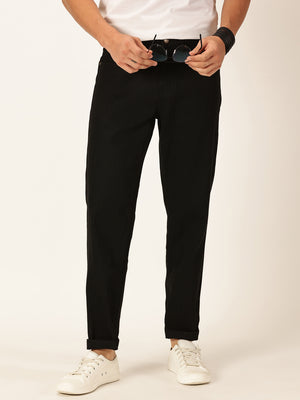 Black Smart Relaxed Fit Stretchable Jeans For Men