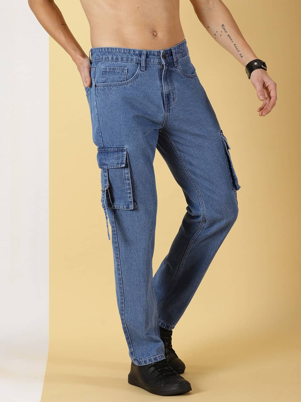 Thomas Scott Men Comfort Relaxed Fit Clean Look Pure Cotton Cargo Jeans
